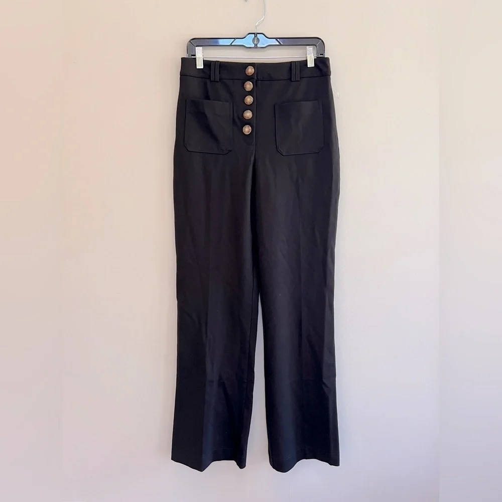 House of Harlow 1960 Wide Leg Button Front Patched Pockets Black Pants, 6